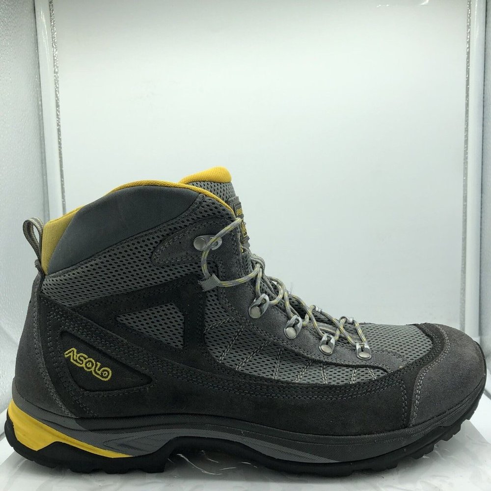 Asolo Mens Size 10.5 Gray Suede Hiking Boots Vibram Sole Lace Up Shoes